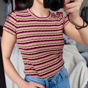 Madewell Ribbed Baby Tee in Stripe Sz M